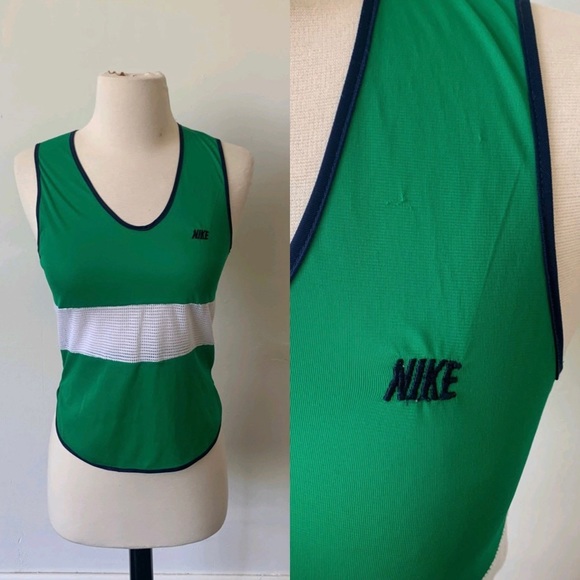 RARE Vintage Nike 1980’s Sheer Mesh Jersey Women’s XS Green and White Nike Top - Picture 1 of 8